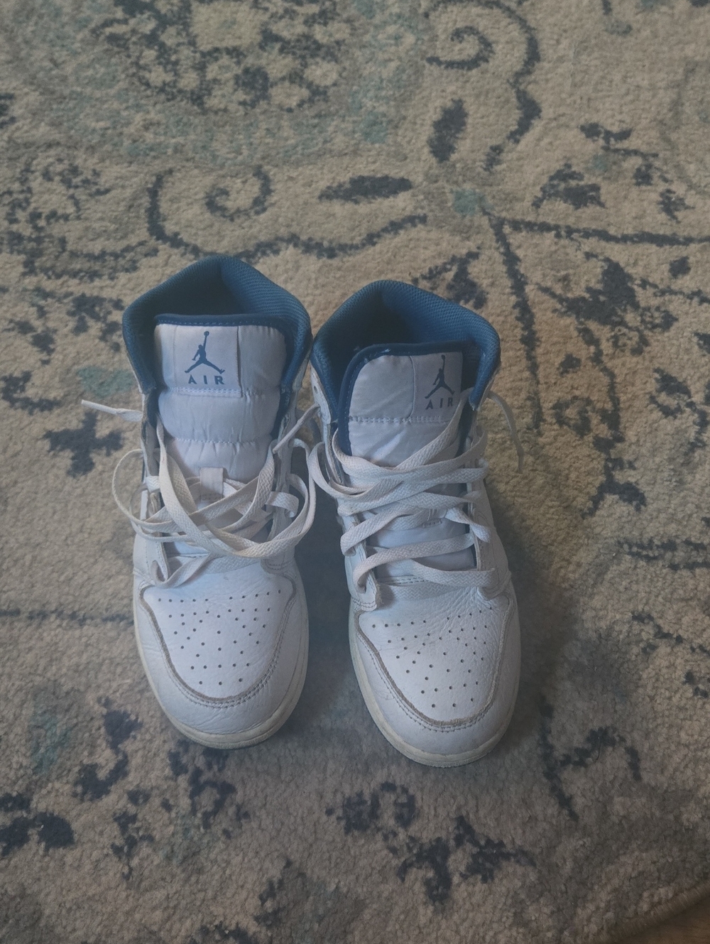 Jordan Kids White and Navy Mid-Top Sneakers